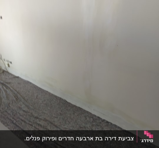 קיר צבוע עם יריעת מגן על הרצפה